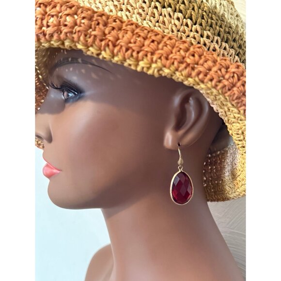 RL Teardrop Shaped Red Stone Earrings - Picture 5 of 5